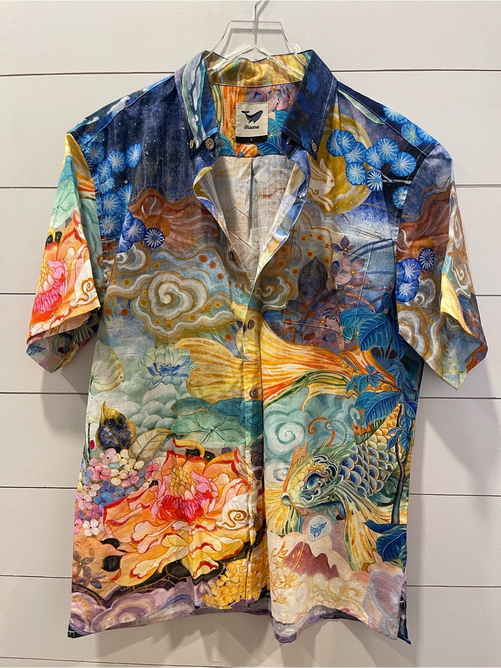 Yiume Cloud Wandering Koi Multicolor Men's Short-Sleeve Button-Up Shirt Size LRG
